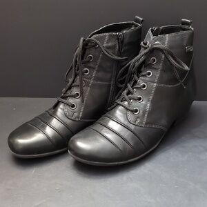 Remonte Nex Women's Black Leather Side Zip/Lace-up Booties,Size 38.